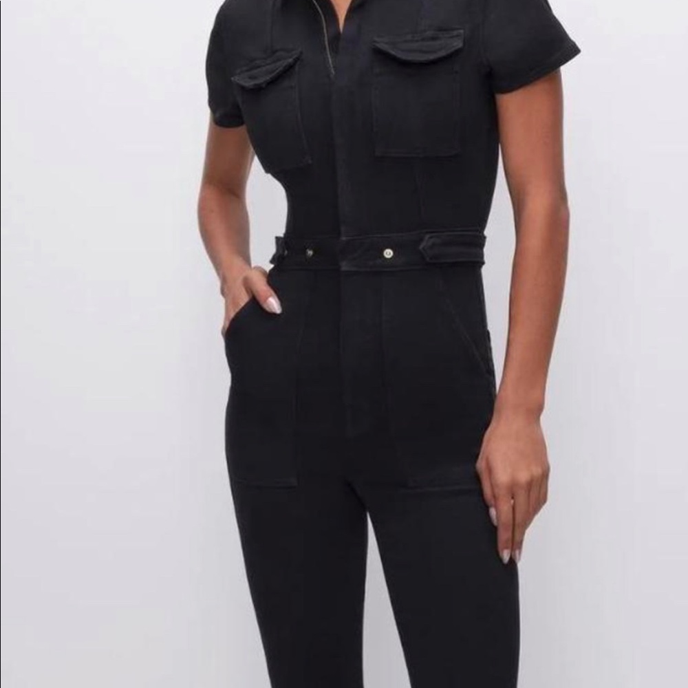 Good American black jean jumpsuit size L